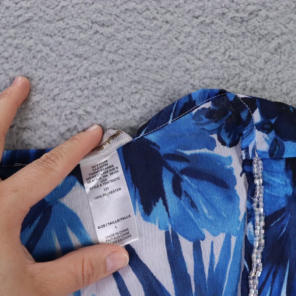 Tommy Bahama Swim Coverup Top Womens Large Blue Lace Up Tunic Beach Tropical - Picture 9 of 9